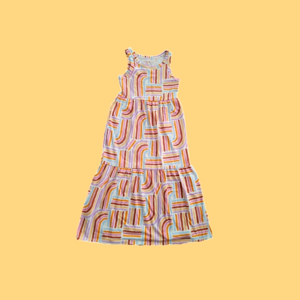 Girls' Cat & Jack Retro Mod Peachy Pink Pastel Rainbow Geometric Maxi Dress 8Y